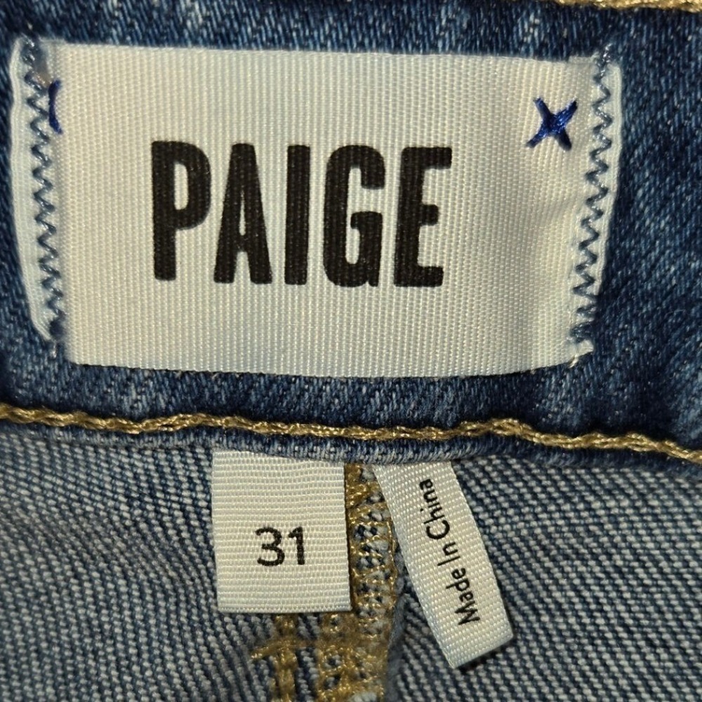 Paige Womens Size 31 Straight Leg Jeans Medium Wash Raw Hem Stretch Denim - Picture 5 of 10